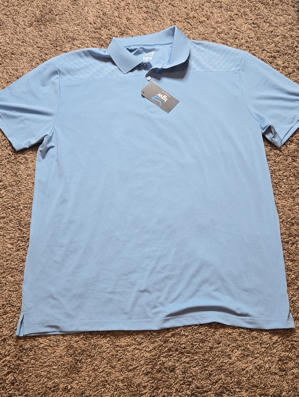 TGW Stripe Yoke Blue Polo Large Golf Collar Short Sleeve Shirt Top
